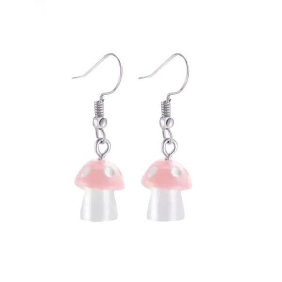 🆕Pink Mushroom Charm Dangle Earrings - Picture 1 of 4